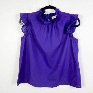 Stark X Sleeveless Ruffle Cotton Poplin‎ Top Purple Womens XS